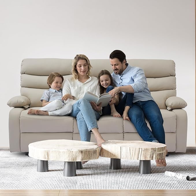 Loveseat Recliner Sofa Set Small Leather Couch 3-Seater Manual Seater Reclining Triple Recliner Chair for Living Room RV Home Theater Seating(Beige 3 Seater Sofa)