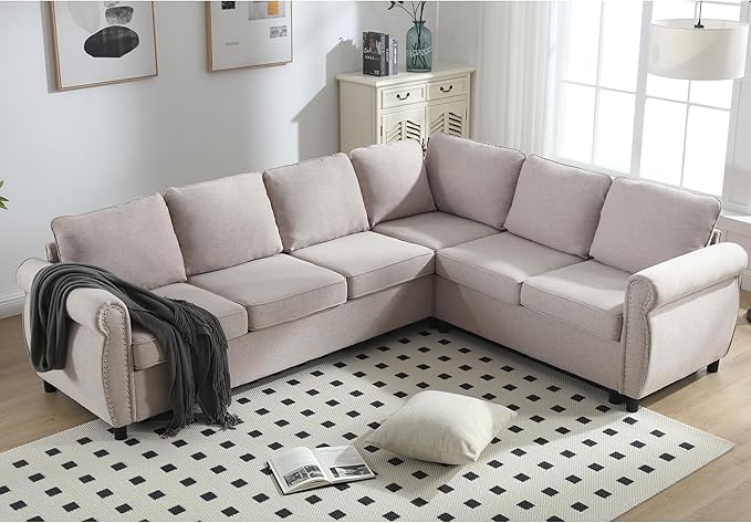 104 2-in-1 Queen Convertible Sleeper Sofa Bed Pull Out Couch Bed6 Seater Sofa Bedwith 3.35 Memory Foam MattressL Shaped Sleeper Sectional Sofa Couch with Rivet HandrailLiving Room