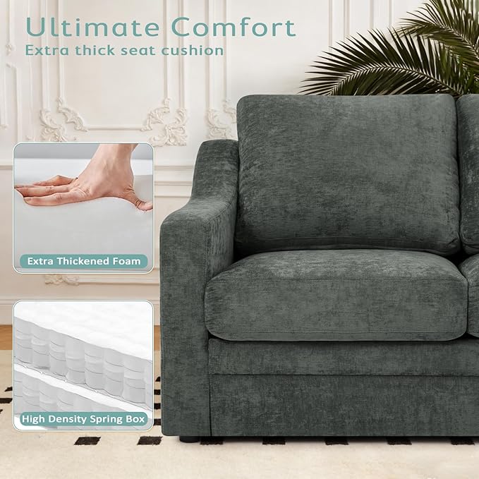 2 Pieces Chenille Sofa Set w/Soft Back Cushion &amp Curved Armrest Modern 2 Seat &amp 3 Seats Couch Set w/Deep Seat Space Upholstered Love Seat &amp Sofa w/High Density Foam for Living Room Grey