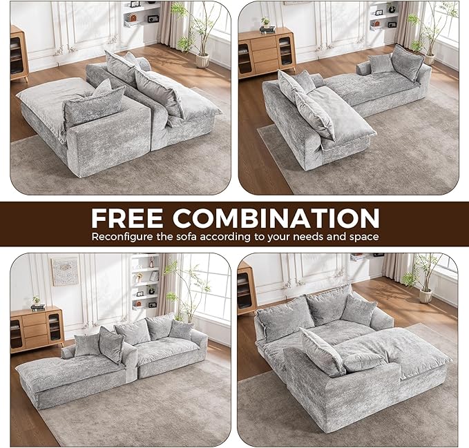 103”Modular Sectional SofaUpholstered Boneless Couch for Living Room BedroomModern Modular L-Shaped Chaise CouchCloud Sectional Sofa with Deep Seat (Light GrayLeft Facing Chaise)