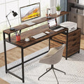 LITTLE TREE 63 Inches Computer Desk with Ergonomic Monitor Stand Home Office Desk with File Drawers