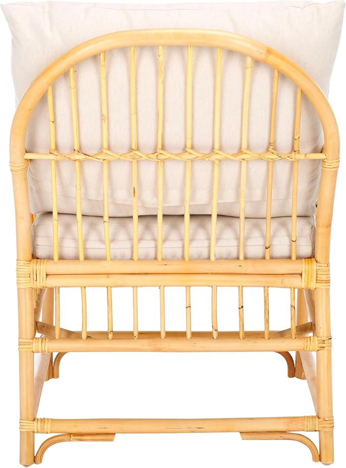 SAFAVIEH Home Collection Reiley Tropical Coastal White/Natural Accent Chair with Cushion (Fully Assembled)
