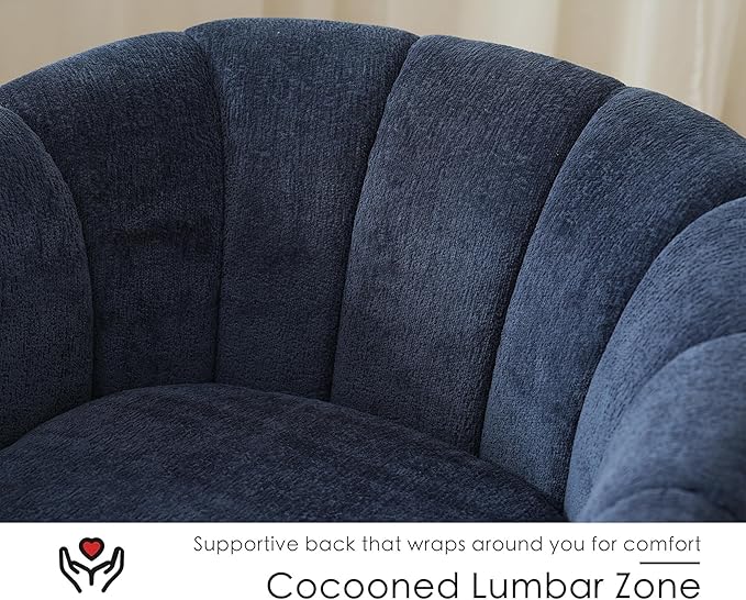 SITJOY Swivel Accent Chair Mid Century Modern Barrel Armchair with Solid Ash Wood Base Upholstered Chair for Living Room Bedroom Fabric in Navy