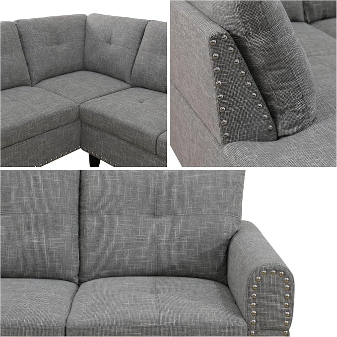 L-Shaped Sectional Sofa Modern Sectional Couches Home Sofas for Living Room with Movable Chaise Modular Living Room Sets Furniture for Apartment Bedroom &amp Office Brown Grey