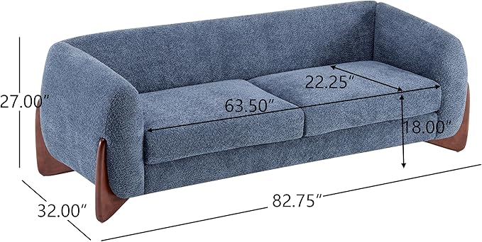 Merax 82 Inch Boucle Sherpa Sofa Chenille Loveseat with Removable Cushions &amp Wood Legs Modern Plush 3-Seater Couch for Living Room Navy Blue