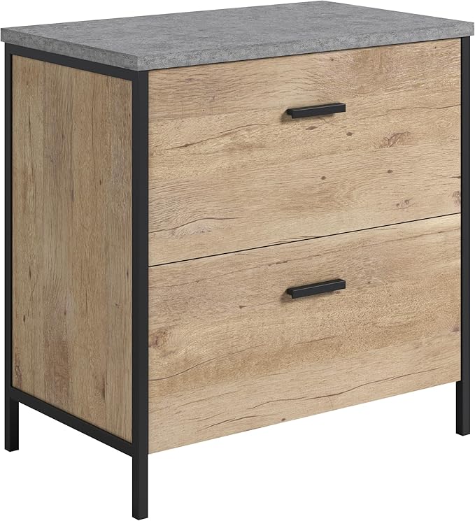 2 Drawer Small File Cabinet with Lock Under Desk Locking Drawers Modern Storage CabinetOrganizer for Home Office Filing CabinetsBrown