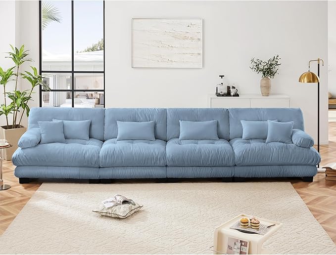 173.3 Oversized Modular Sectional Sofa 4-Seater Cloud Couch with Pillows for Living Room Home Theater ApartmentChenille Fabric（Sky Blue）