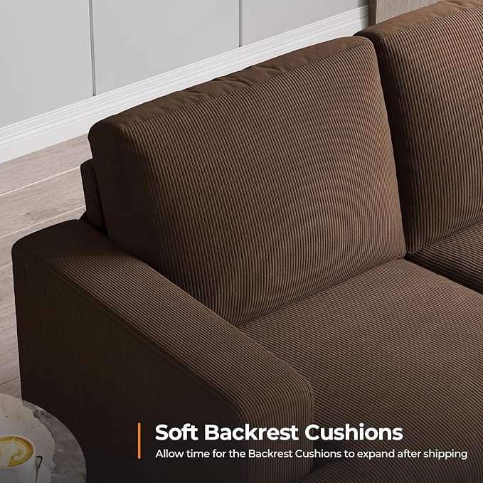 89 Inch Sofa with Extra Deep Seats Oversize 3 Seater Sofa for Living Room Modern Couch and Sofa Comfy Armrests and Seats and Backrests Easy Installation Corduroy Fabric Brown