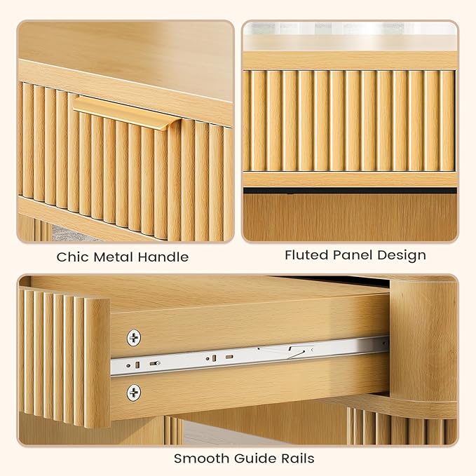 SEDETA Office Desk with 2 Drawers 59 Fluted Computer Desk with Storage and Power Strip Wood Executive Desk Writing Desk for Home Office Living Room Bedroom Oak