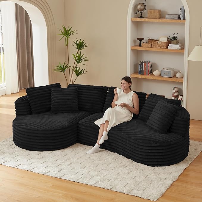 KEIKI 120 Oversized Curved Cloud Couch Modern Minimalist Sectional Sofa with Soft Corduroy Upholstery Deep Cushioned Boneless Seating No Assembly Required