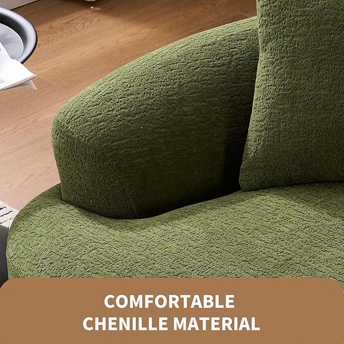 65” Green Curved Couch&amp Loveseat Sofa with 3 Pillows Compression Couch with Round Armrest Suitable for Small Space Bedroom Living Room Memory Foam Chenille No Assembly (Green)