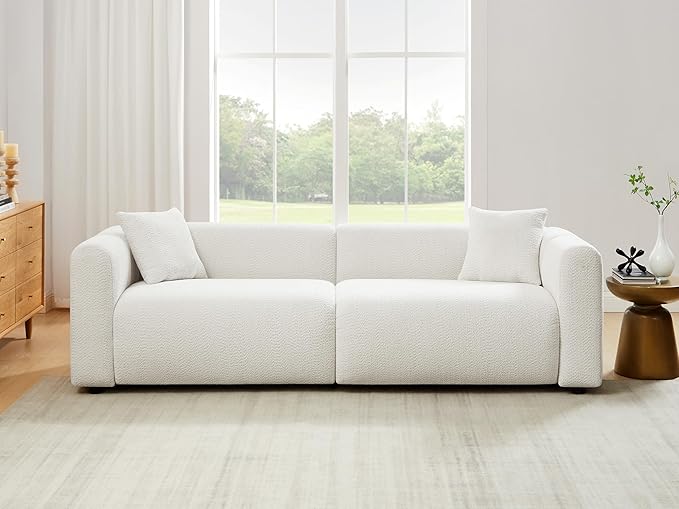 VANOMi 95 Cloud Couch Comfy Deep Seat Boucle Cloud Sofa Upholstered 3-Seater Oversized Loveseat Sofa with 2 Pillows Modern Sofa for Living Room Bedroom Office Apartment (White)