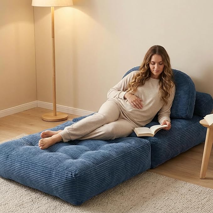 Folding Sofa Bed Convertible Sleeper Chair with Pillow Foldable Mattress with Back Support Portable Fold Out Chair Bed Comfy Floor Sofa Lounge for Living Room Bedroom