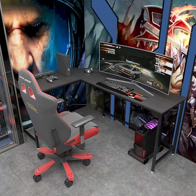 Weehom L-Shaped Desk Black Corner Gaming Computer Desks for Home Office PC Workstation Study Writing Work TableWood &amp Metal 66 Inch