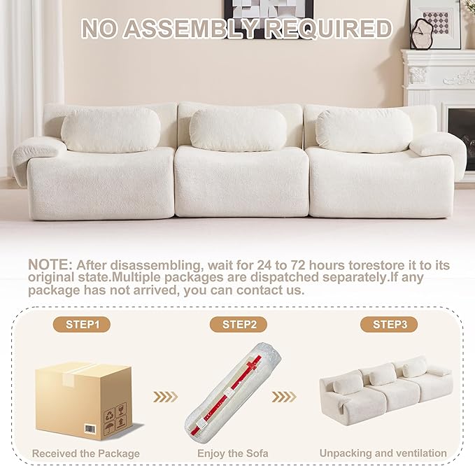 Multiple Modular Boneless Couches for Living Room Cloud Sectional Sofa with Comfy Deep Seat Oversized 3 Seater Couch for Bedroom Apartment No Assembly 3 Modules Combined Beige