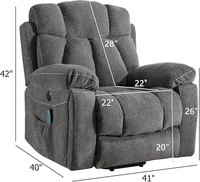 CANMOV Large Power Lift Recliner Chairs with Massage and Heat for Elderly Big People Heavy Duty Motion Reclining Mechanism-Anti Skid Fabric Recliner Chair with 2 Concealed Cup HoldersDark Gray