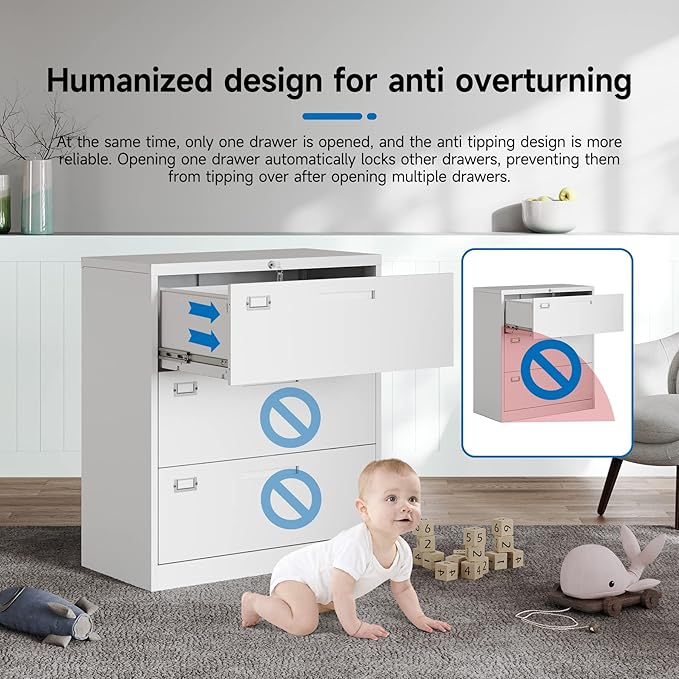 Lateral File Cabinet 3 DrawerMetal Storage File Cabinet with LockSteel Lateral File Cabinet for Legal/Letter A4 SizeWide File Cabinet for Office HomeAssembly Required