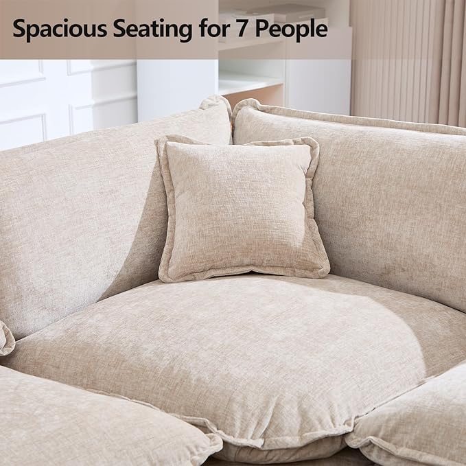 Oversized Modular Sectional Sofa Couch Large U Shaped Corner Couch with Ottoman Chenille Cloud Couches for Living Room Convertible 7 Seater Sectional Sofa for Office Spacious Space Camel
