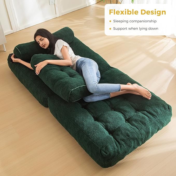 MAXYOYO Folding Sofa Bed Convertible Sleeper Chair with Pillow Portable Fold Out Sofa Couch Boucle Fabric Comfy Foldable Mattress with Back Support for Living Room Apartment
