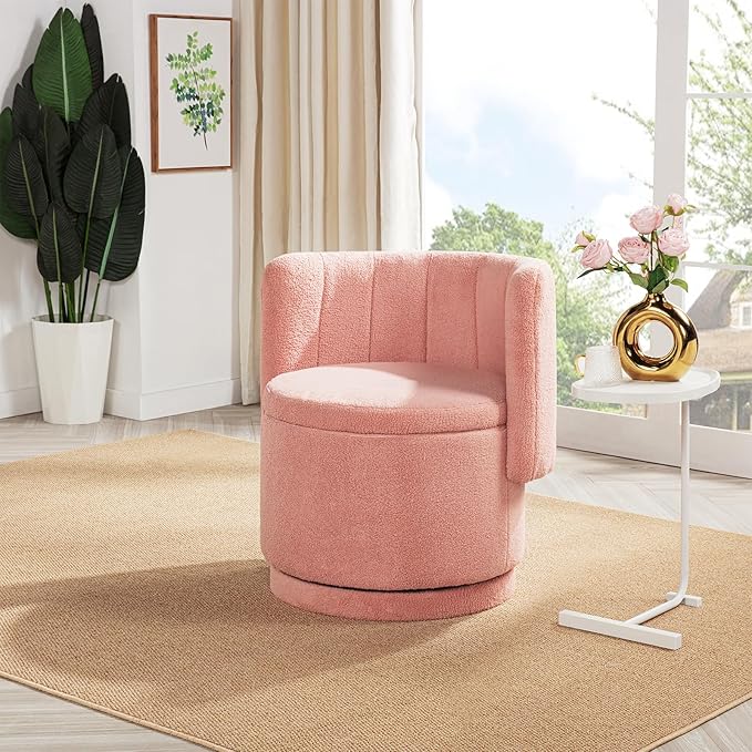 JOYBASE Swivel Accent Chair with Storage Set of 2 Swivel Barrel Accent Chair - Upholstered Boucle Fabric - for Bedroom Nursery Makeup Living Room (Pink)