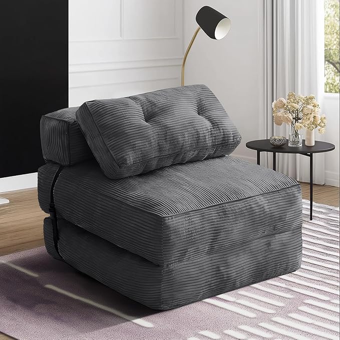 tantohom Folding Sofa Bed Convertible Sleeper Chair with Pillow Foldable Mattress with Back SupportSpace-Saving Sofa for Living RoomBedroom (Dark Gray)