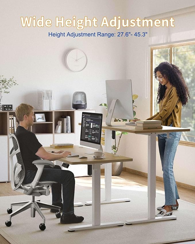 YIHAYO Electric Standing Desk 55 x 24 Inches Stand Up Desk with Splice Board Adjustable Height Desk Computer Desk for Home Office White Frame/Natural Top