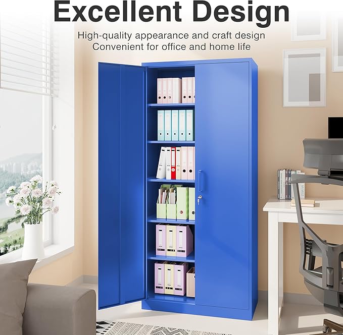 SISESOL Blue Metal Storage Cabinet with 6 Shelves71 Garage Storage Cabinet with Lock6 Tier Steel Cabinets with Locking DoorsLockable Cabinets for HomeOfficeShopGarage