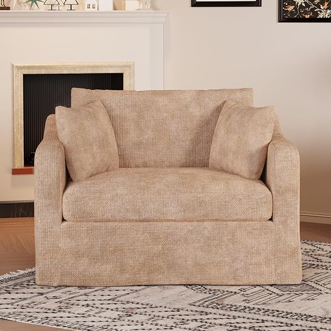 Aoiy &amp Wifon 43.9'' W Oversized Accent Chair Upholstered Mid-Century Reading Chair Comfy Oversized Lounge Chair for Living Room &amp Bedroom Chenille Wheat