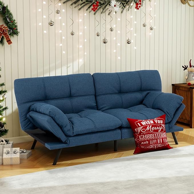 MUUEGM Futon Sofa Bed Couch Sofa Memory Foam Futon Sleeper Sofa Loveseat Convertible Couch Bed for Small Compact Spaces Apartment Blue.