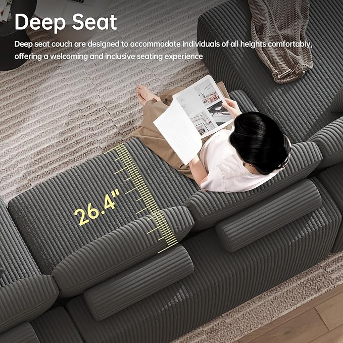 DURASPACE 126.2'' U Shaped Oversize Modular Sectional Sofa with Chaise Cloud Boneless Comfort Sectional Sofa Couch Deep Seat Couch Convertible 4-Seater for Living Room No Assembly Required
