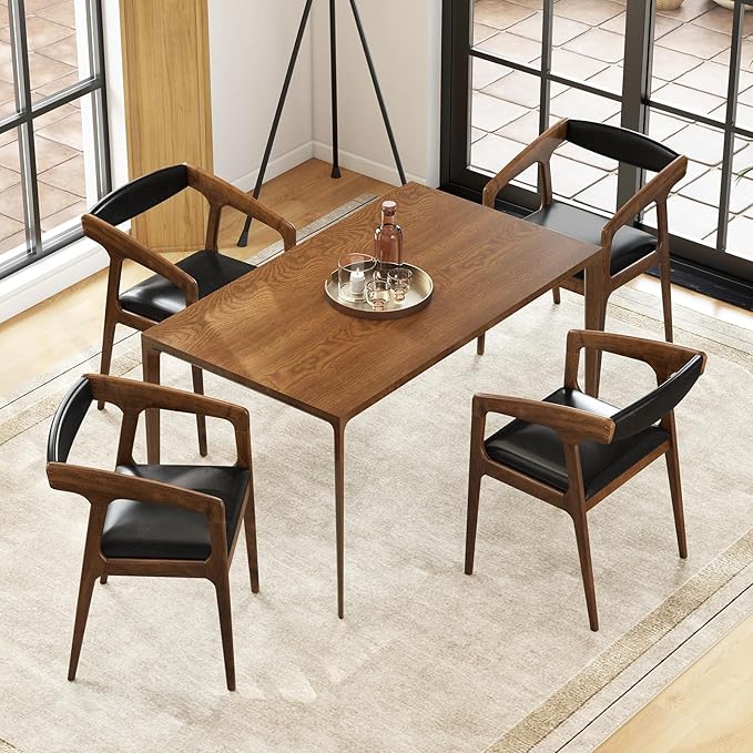 GOFLAME Accent Chairs Set of 4 Mid-Century Modern PU Leather Armchair with Padded Seat &amp Backrest Rubber Wood Frame Upholstered Reading Chair Leisure Chair for Living Room