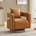 Chifee &amp Vingol 29.1 PU Leather Swivel Accent Chair Mid Century Retro Barrel Chair with Solid Wood BaseBrown