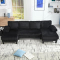114.2W U-Shaped Sectional Sofa for Living Room Corduroy U-Shaped Couch with Double Chaises 4-Seater Comfy Cloud Sofa for Home Furniture Office &amp Small Space (Black)