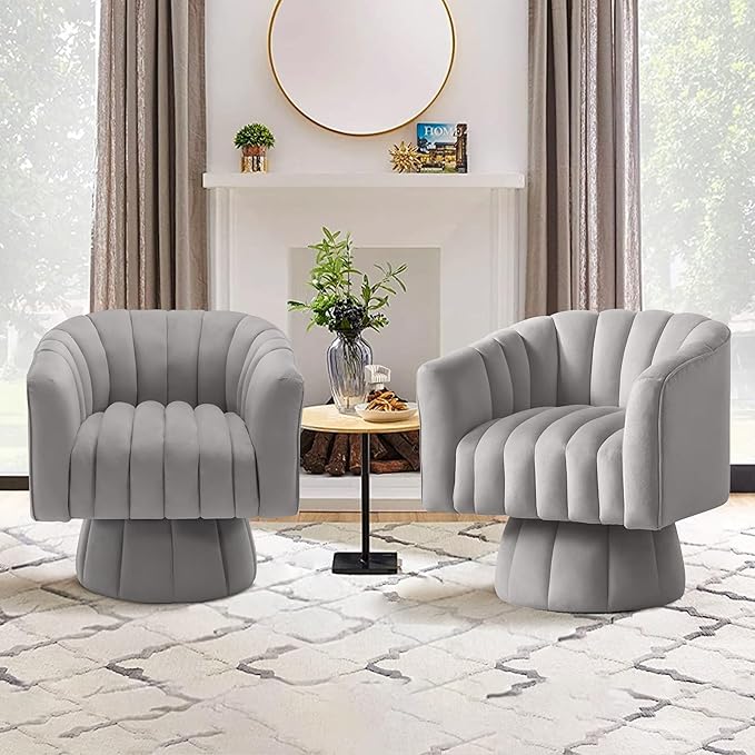 YSICK Swivel Accent Chair360°Swivel Barrel Chairs Mid-Century Chair with Wide Upholstered Modern Velvet Fabric Round Armchair for Living Room Lounge Bedroom