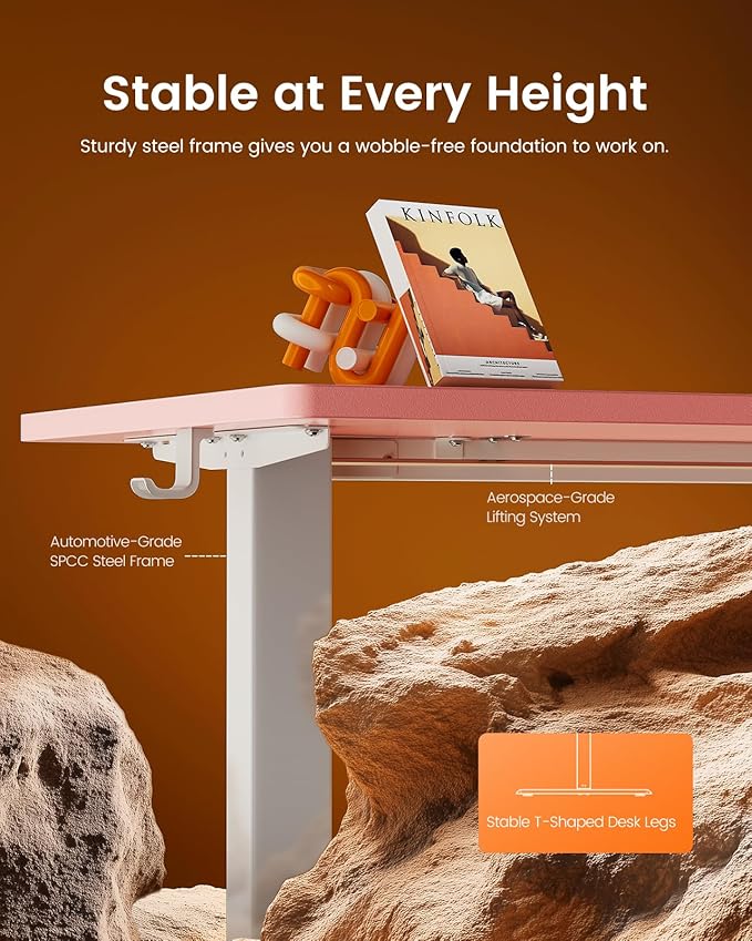 ErGear Height Adjustable Electric Standing Desk 55 x 28 Inches Sit Stand up Desk Memory Computer Home Office Desk Pink