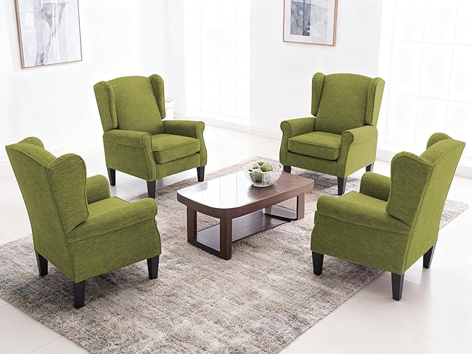 Accent Chair for Living Room Set of 2 High Back Reading Armchairs with Removable Seat Cushion Mid-Century Single Couch in Fabric Modern Ergonomic Wingback Chair for BedroomClub Balcony