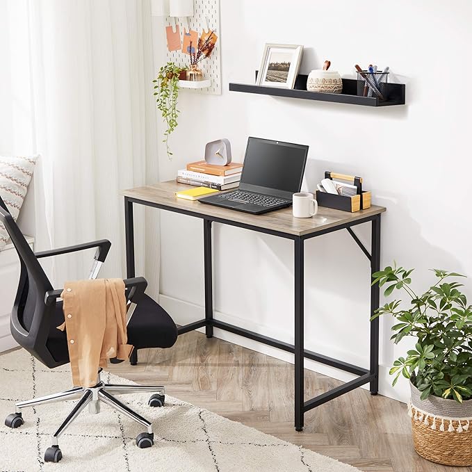 VASAGLE Computer Desk Office Work Desk 39.4 x 19.7 x 29.9 Inches for Study Bedroom Home Office Living Room Heather Greige and Ink Black ULWD041B02
