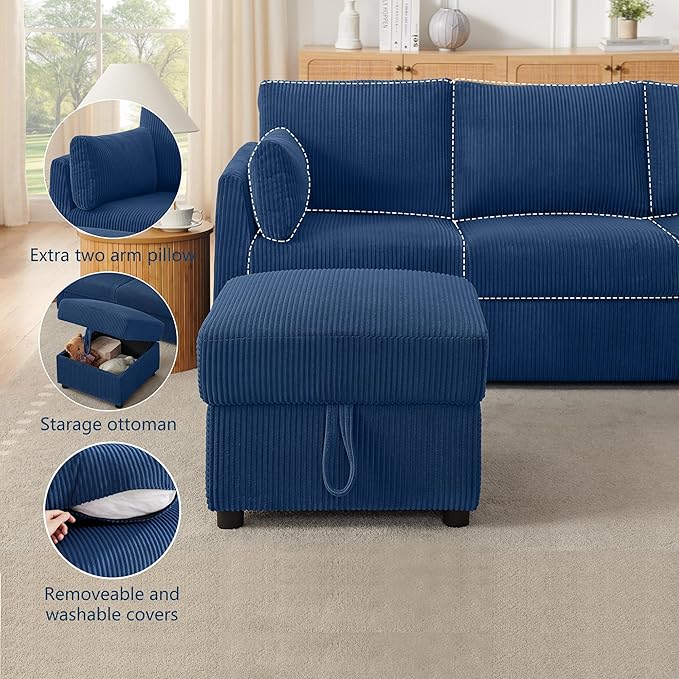 Small Storage Ottoman Sqare Footrest Bench Stool for ApartmentBedroomLiving RoomBonus Room and Compact Spaces. (Blue Ottoman)
