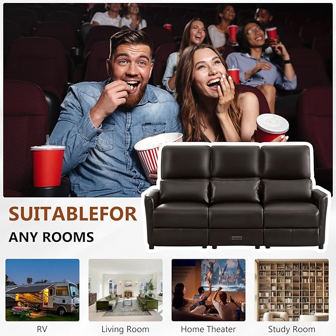 Reclining Loveseat Sofa 3 Seat Manual Recliner Couch with Flip Middle Backrest Console Wall Hugger Storage Drawer &amp Cup Holder for RV &amp Living Room Seating (Dark Brown 3 seat)