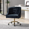 Velvet Home Office Chair with Gold Base Comfortable Modern Cute Desk Chair Adjustable Swivel Task Chair for Living Room Bedroom Vanity Study Black