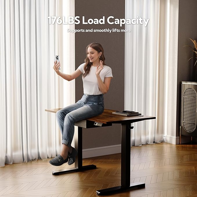 Seang Standing Desk with Drawer 55 x 24 Height Adjustable Stand Up Desk 3 Memory Height Settings with Cable Grommets &amp Storage Hooks Ideal for Home &amp Office Rustic Brown