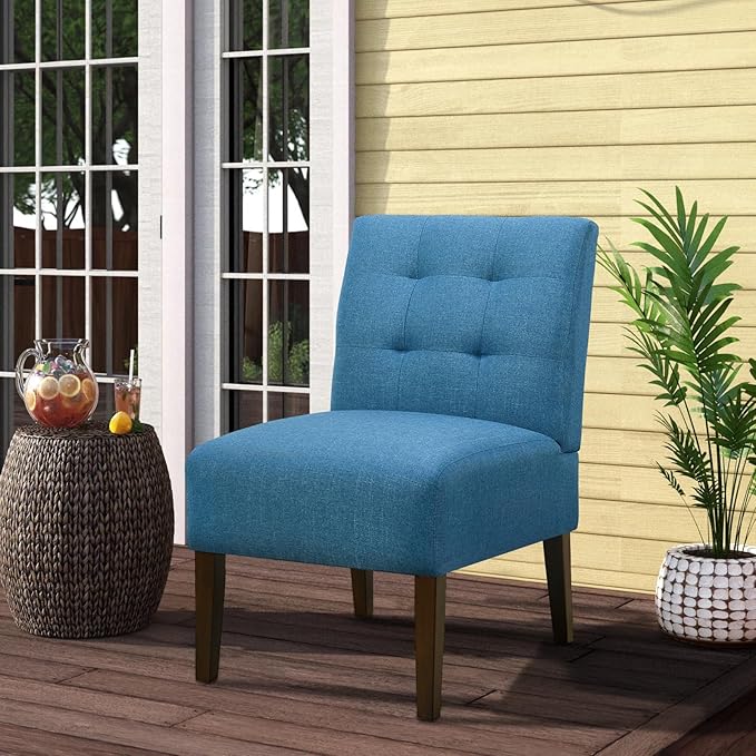 Anwick Blue Modern Accent Chair Mid Century Upholstered Living Room Chair with Wood Legs Comfy Small Accent Chair with Back for Small Spaces Office Bedroom Reading Spaces (Blue1)