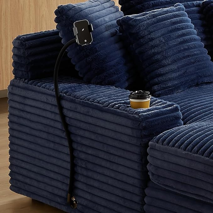 65.35 Oversized Chaise Lounge Chair for 2 Upholstered Sleeper Sofa Bed with Cup Holders | Charging Station | Removable Backrest | Backrest Pilow Fluffy Chair Sofa Couch for Living Room