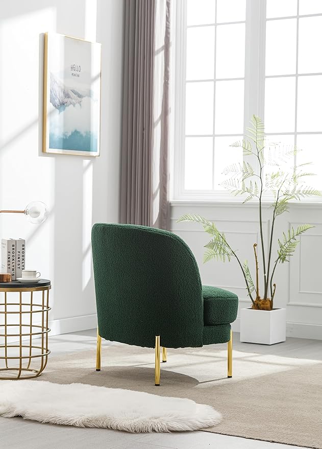 Generic 28.4 W Accent Chair Upholstered Curved Backrest Reading Chair Single Sofa Leisure Club Chair with Golden Adjustable Legs for Living Room Bedroom Dorm RoomGreen Boucle