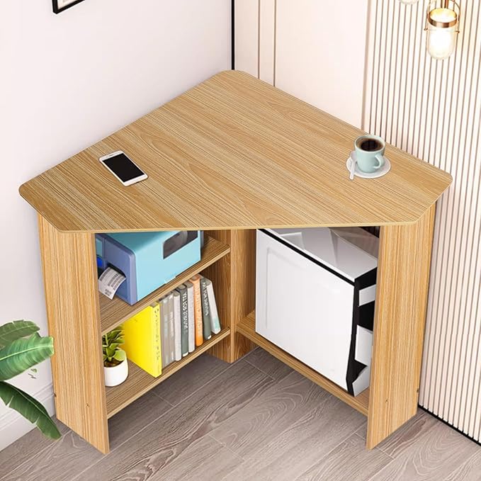 Corner Desk for Small Spaces Home Office Computer Desk with Shelves Gaming Desk Corner Table for Work Writing Desk Triangle Desk Office Desk Spacious Desktop Light Brown