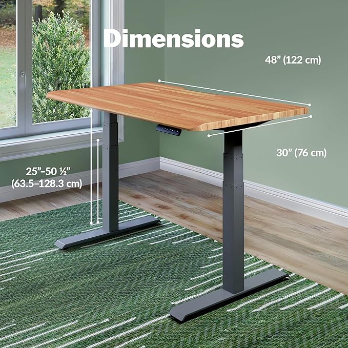 Vari ComfortEdge 48x30 Inch Electric Standing Desk – Height Adjustable Sit Stand VariDesk with Memory Presets Sloped Edge 220 LB Capacity + Tool-Free Assembly (Butcher Block)