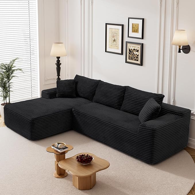 95 Boneless Cloud Sectional Couches for Living Room Comfy Fluffy L Shaped Memory Foam Deep Seat Boneless Couch Modular Sectional Sofa with Left Facing Chaise Black