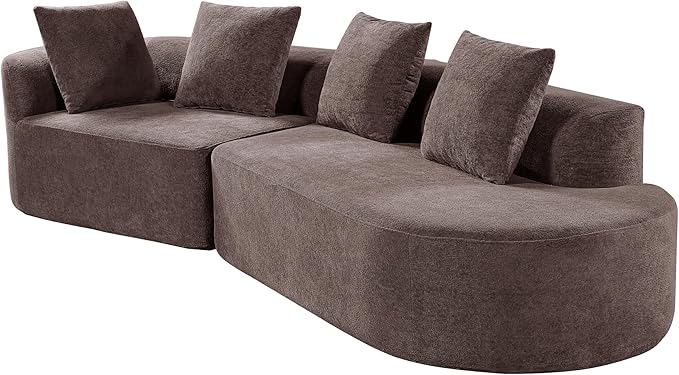 Merax 2-Piece 116 L-Shaped Modular Sectional Sofa Set 4 Seat Fully Assembled Curved Upholstery Couch with High-Density Compressed Sponge Chaise Lounge &amp 4 Pillows for Living Room Brown