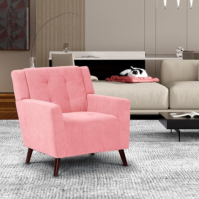 Dining Room ChairLiving Room Armless Chair Modern Design Fabric Armless Contemporary Accent Dining Chairs Sofa with Solid Wood Legs (Pink)