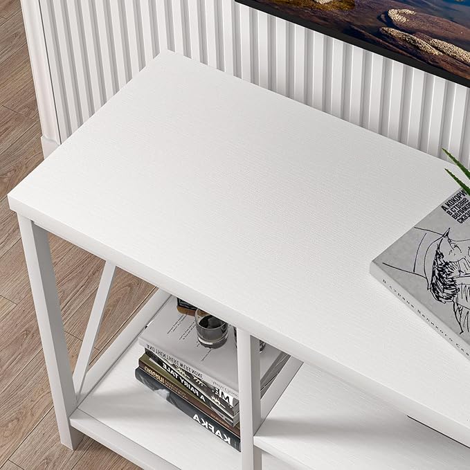 EXCEFUR 55 inch TV Stand for TV up to 65 inch Modern Media TV Console with Storage Shelves Entertainment Center for Living Room Bedroom White Oak